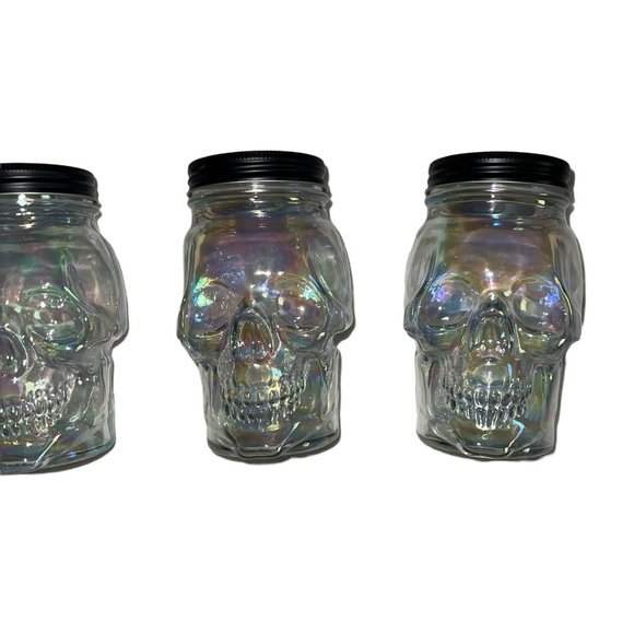 NWT Celebrate Skull Glass Slipper Clear Iridescent Colorful Glass Halloween 4 Pc - Picture 3 of 8